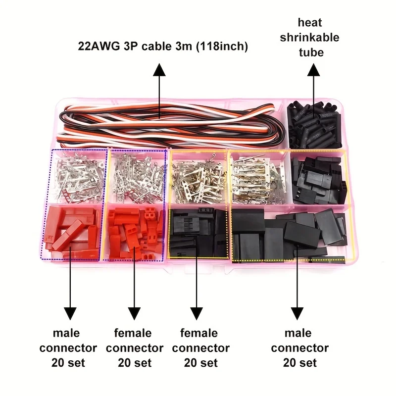 40Sets Servo Plug Male Female Connector Crimp Pin Cable Kit Compatible JST SYP Futaba for Hitec Spektrum RC