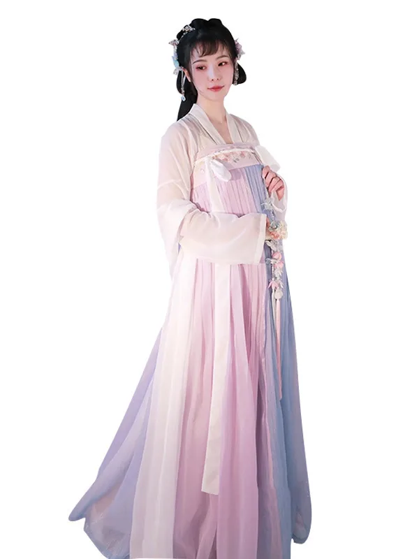 الأصلي Hanfu الإناث التطريز الطازجة Chebula تنورة هان عناصر مجموعة كاملة من نماذج جديدة الربيع مجموعة اللون الوردي