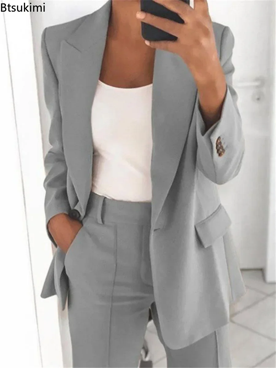 Plus Size 4XL 5XL Women's Clothing Sets Two Pieces Office Ladies Business Formal Blazer and Pants Sets Solid Oversized Tracksuit