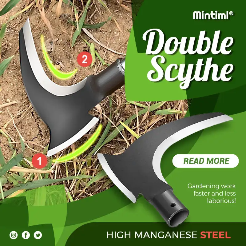 High Manganese Double Sickle Manganese Chopping Scythe Axe Wood Chopping Trees Cutting Grass Weeding Machete Garden Tools