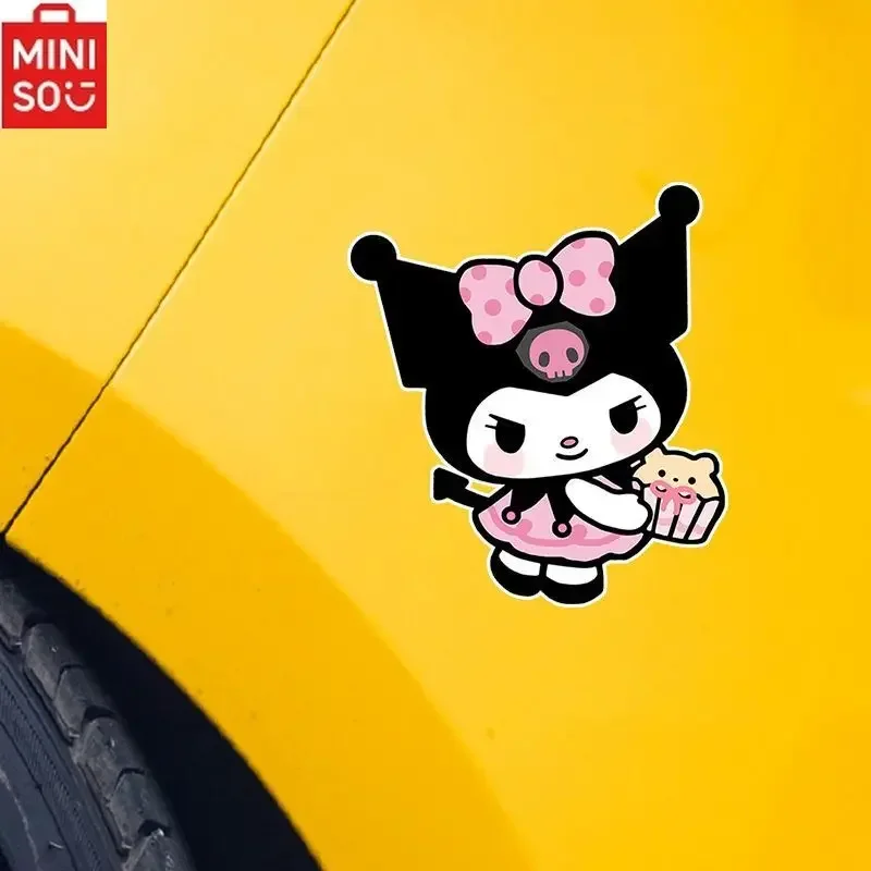 MINISO Sanrio Kuromi Car Scratch Cover Modified Stickers Cartoon Devil Kuromi Fuel Tank Cover Glass Car Decoration Stickers