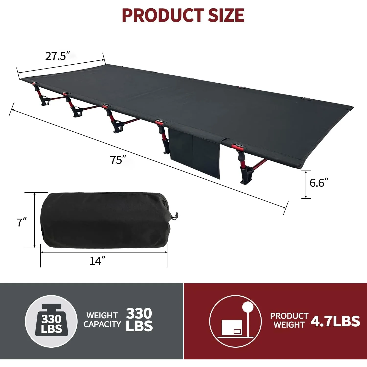 Draagbare Camping Cot Slaapbedje Ultralicht Backpacking Bed Voor Outdoor Wandelen Reizen Strand Bergbeklimmen (Zwart)