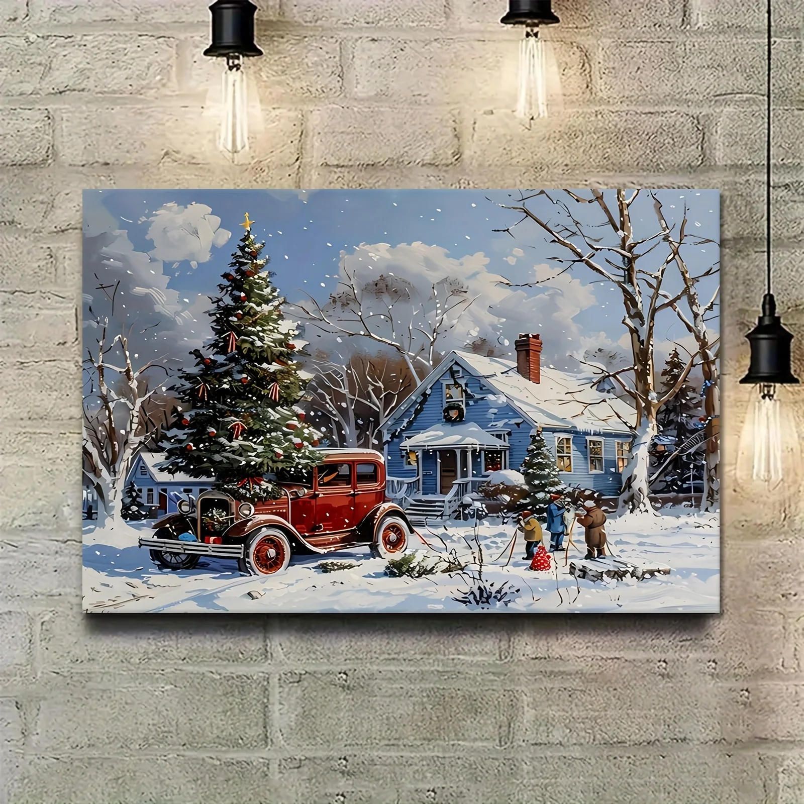 1PC houten ingelijste canvasposters Kerst canvas gedrukte posters Landschappen Wintervakantiebeelden Klaar om op te hangen