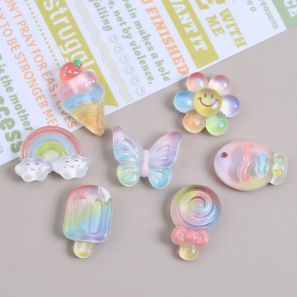 Z83 5PCS Resin Cartoon Sparkling Colorful Sunflowers Candy,Butterfly Ice Cream for Scrapbooking DIY Jewelry Making Accessories