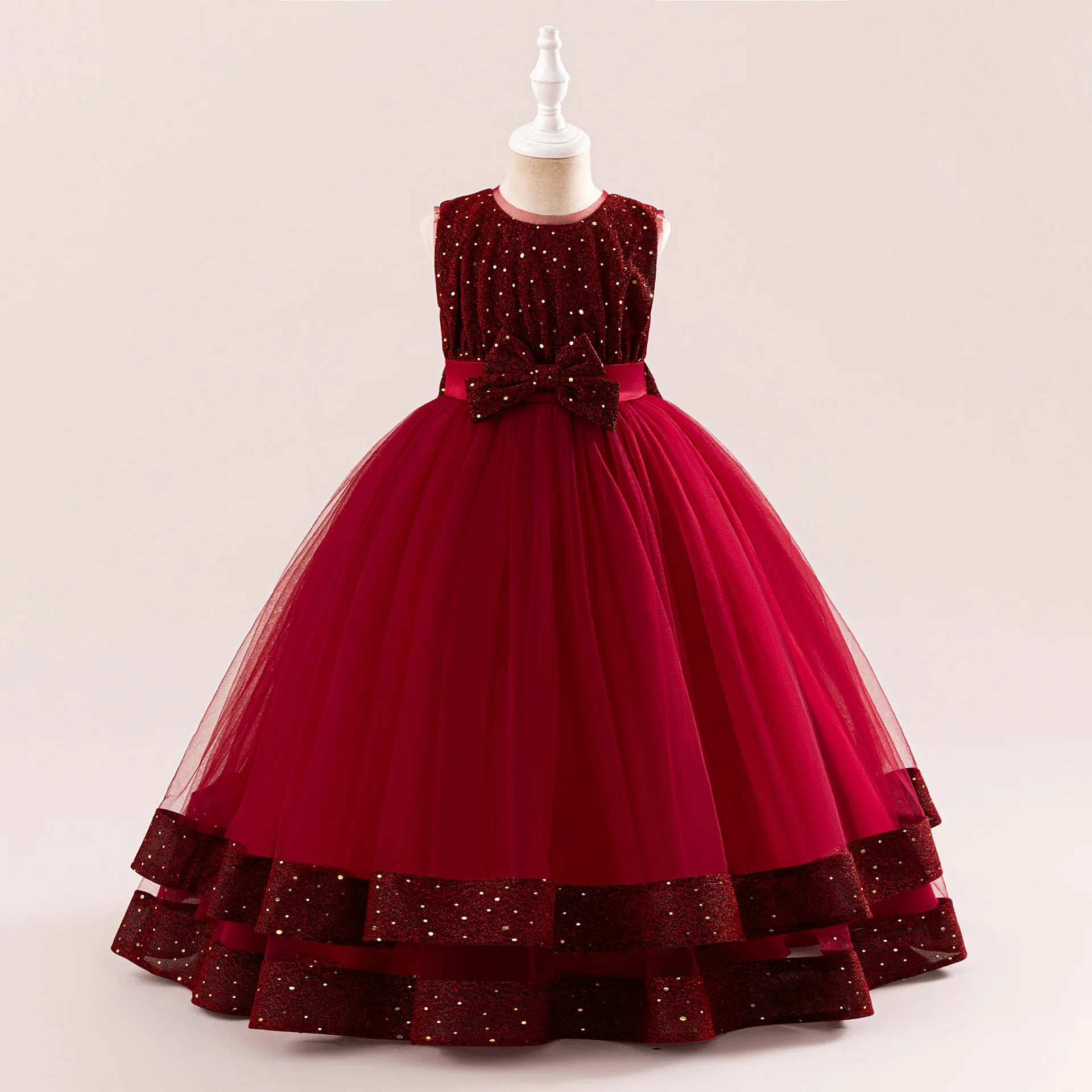 

Red Christmas Party Dress For Children Sequins Big Bow Princess Dress For Girls Birthday Party Xmas Wedding New Year Maxi Gown