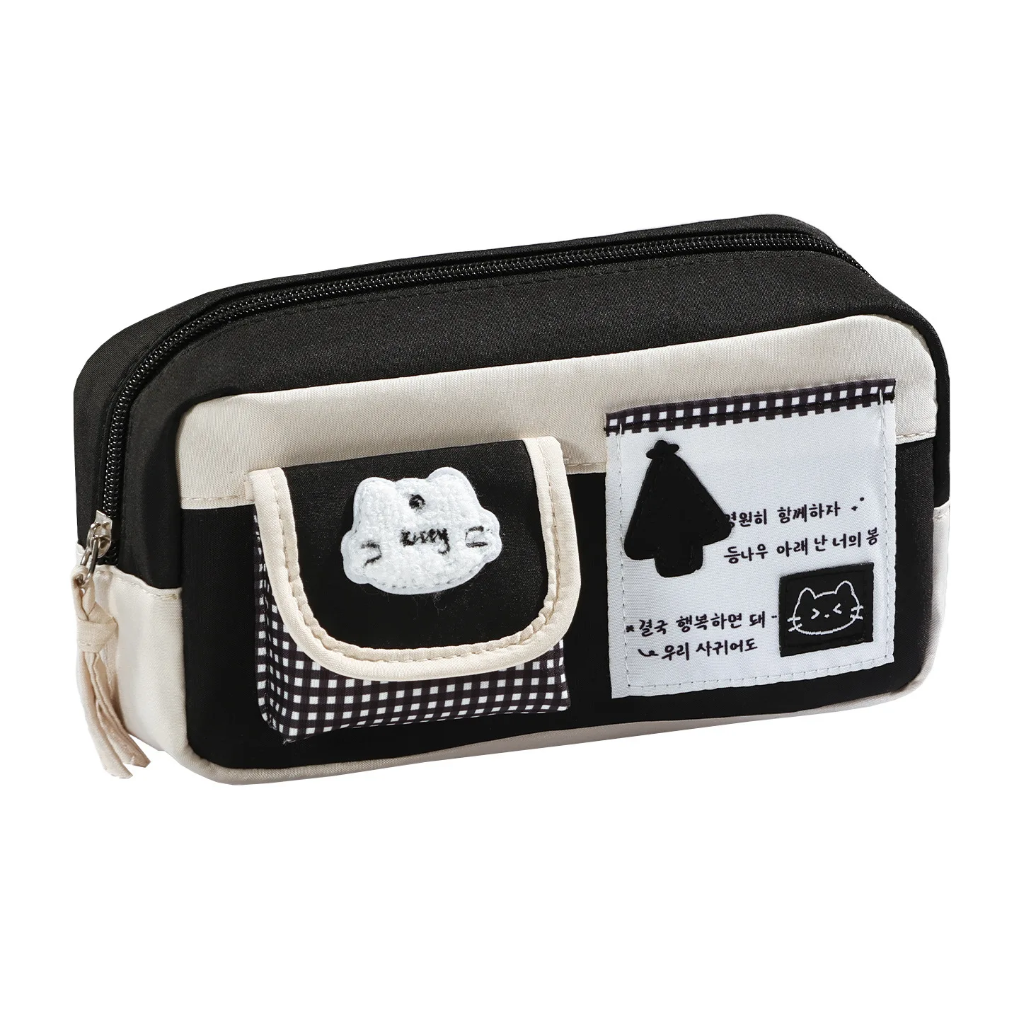 estojo-de-lapis-xadrez-preto-e-branco-com-design-de-bolso-de-gato-estilo-coreano-fofo-grande-capacidade-material-de-papelaria-resistente-a-sujeira