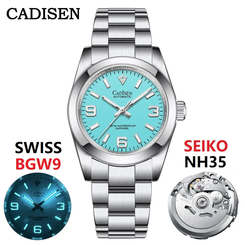 

CADISEN 36MM New NH35 Men Mechanical Watch AR Sapphire Glass BGW9 Blue Luminous Automatic Watch For Men 100M Waterproof Watches