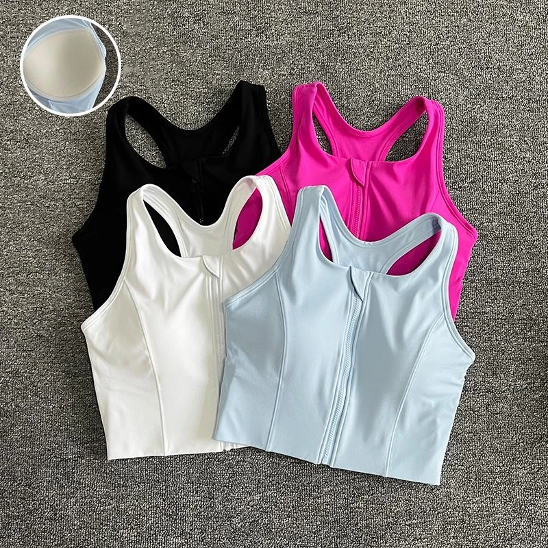 

Front Zip Sports Underwear Women Shockproof Running Gathering Fitness Bra Quick Dry Yoga Vest
