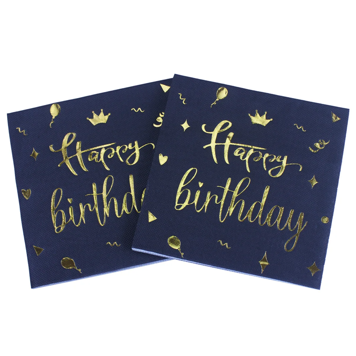 Happy Birthday Disposable Gold Stamping Napkin Paper, 2Ply, 33cm X 33cm, Unfolded, 50Pcs