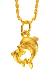 Pure Gold color Dolphin Shape Pendant Necklace for Women Wedding Birthday Party Necklaces Chains Fine Gifts Jewelry