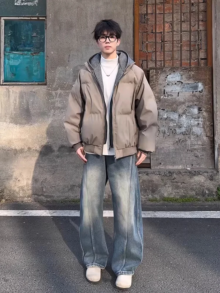 

American Sle Thiened Warmth PU Leather Cotton Jaet Men's Winter Coat CleanFit Youth Bread Sle Cotton Coat