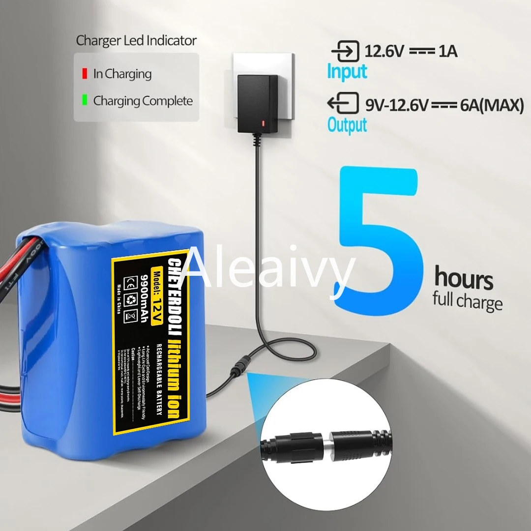 

3S2P 18650 Lithium Battery Pack, 12V 9900mAh for Bluetooth Speaker, LED Light, Rechargeable Battery with Built-in BMS +Charger