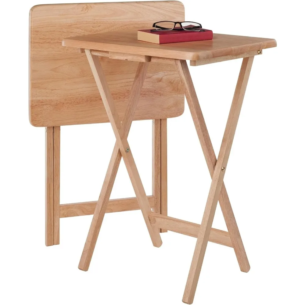 Folding Wooden Snack Tables: Rectangular Tray Sets for Serving Beverages, Snacks, and Books