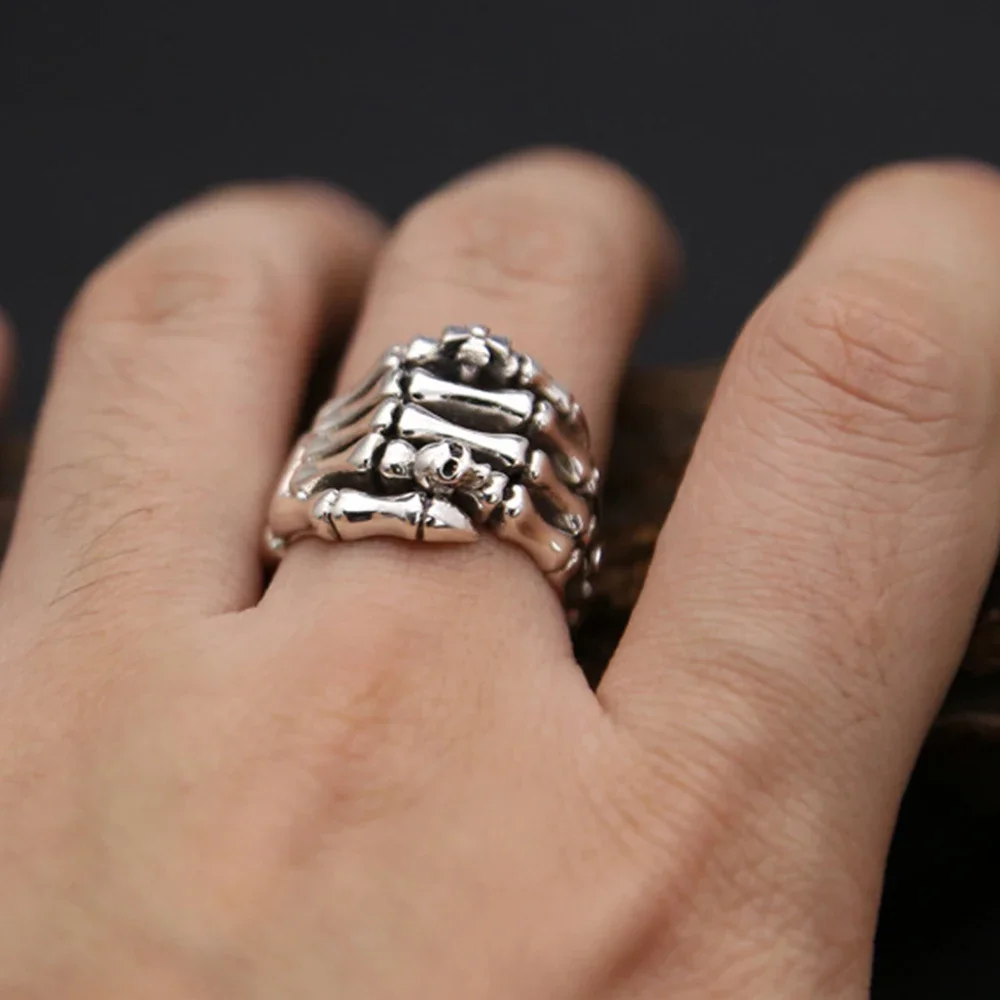 Women's S925 Skeleton Hand Gothic Open Skull Ring