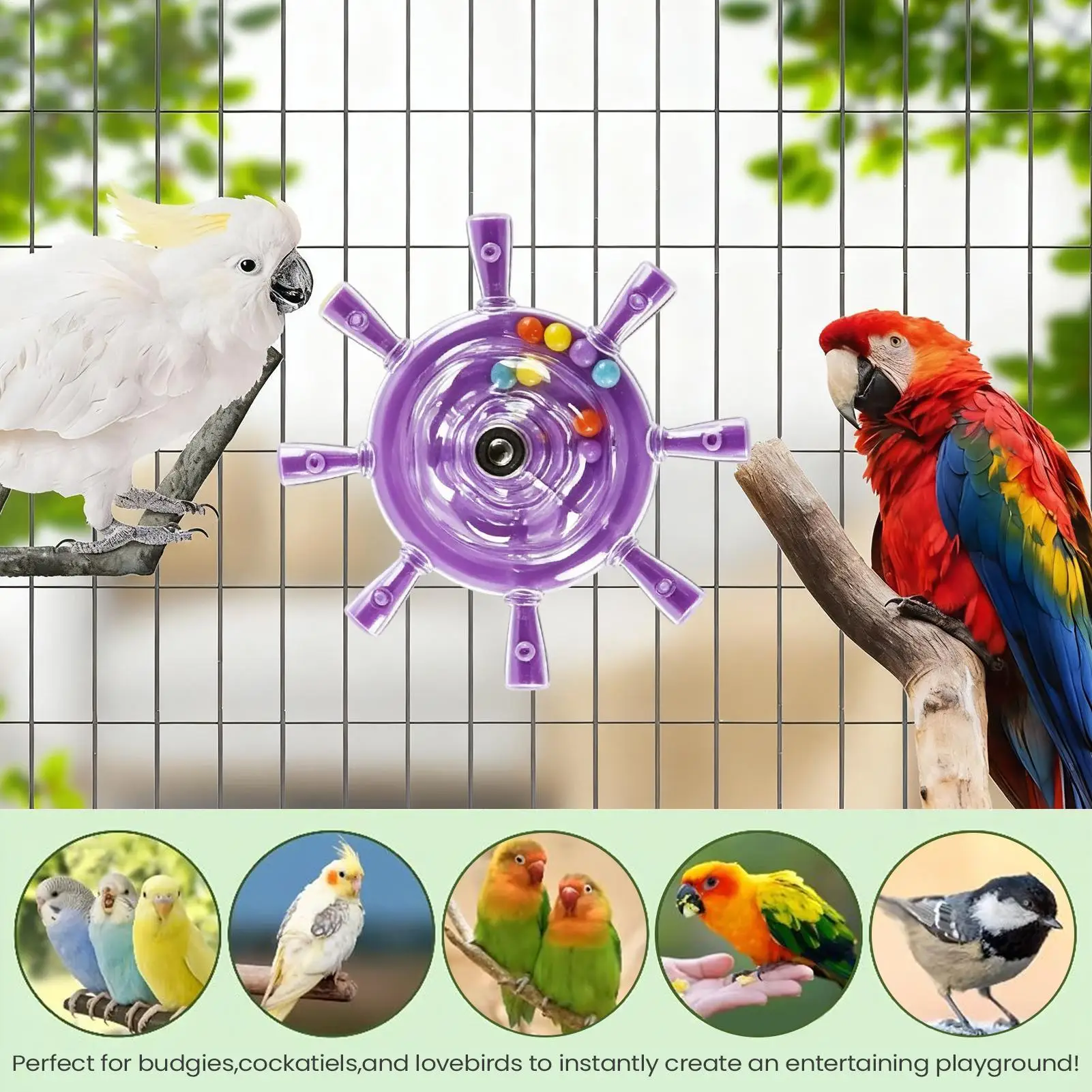 Juguete interactivo para loros, molino de viento giratorio, juguete para jaula de pájaros, dispensador giratorio de golosinas para estimulación mental y entretenimiento