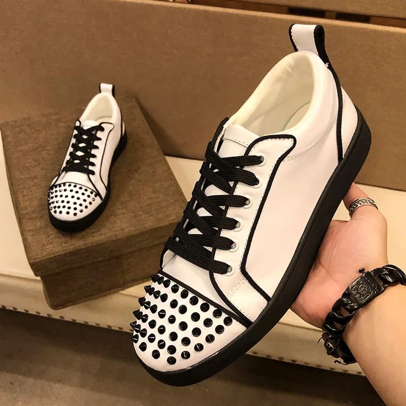 

Мужская повседневная обувь с заклепками, туфли из натуральной кожи на шнуровке с шипами, вечерние модельные туфли для ночного клуба, кроссовки на плоской подошве, стильная обувь