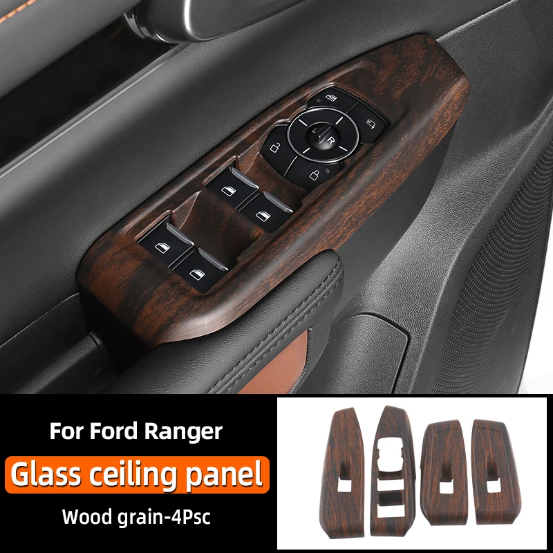 

For Ford Ranger Wildtrak 2022 2023 2024 Door Windows Lifting Overlay Wood Grain Panel Cover Door Handle Cover LHD Car Available