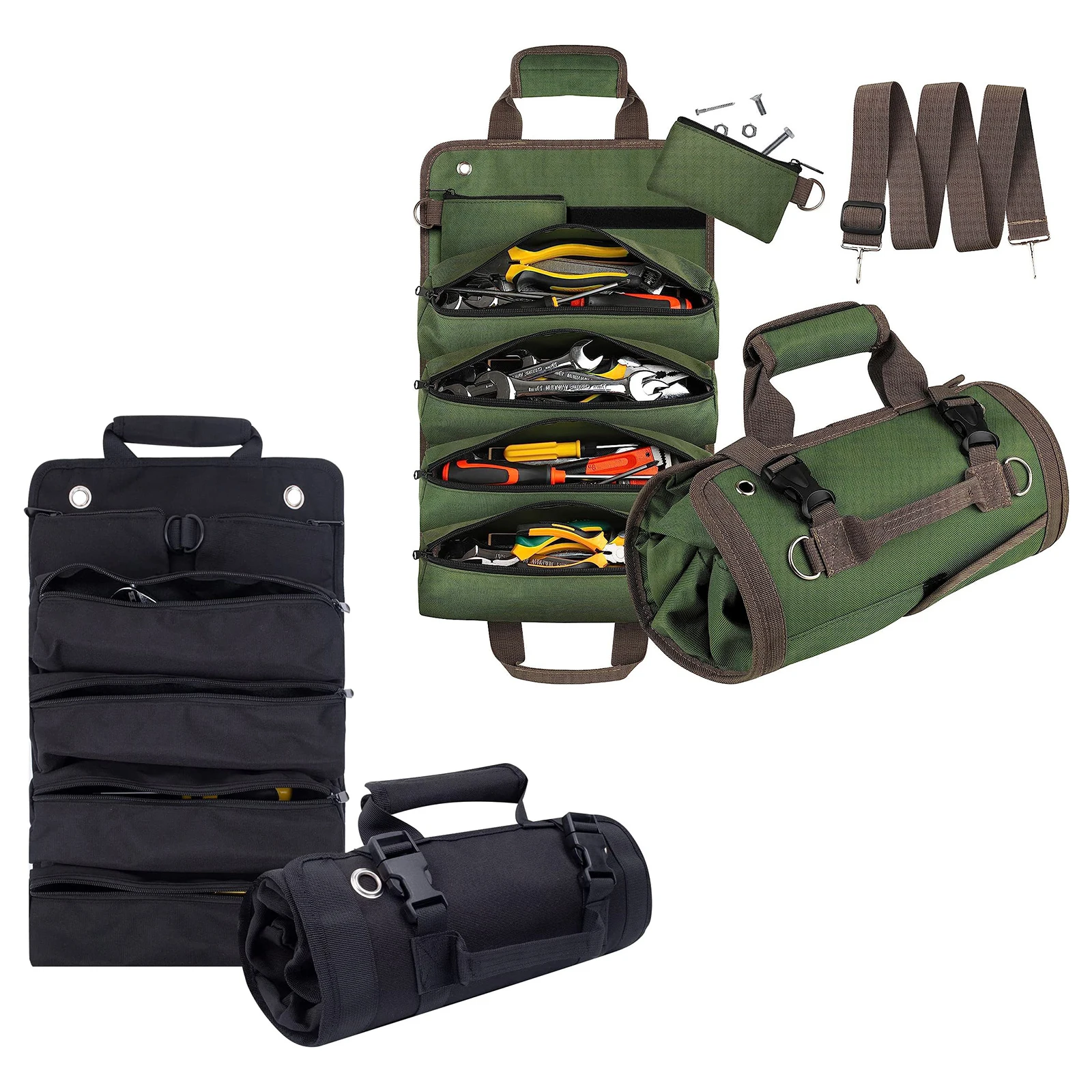 Tool Bag Organizers - Small Tool Bag With Detachable Pouches , Heavy Duty Roll Up Tool Bag Organizer With 6 Tool Pouches