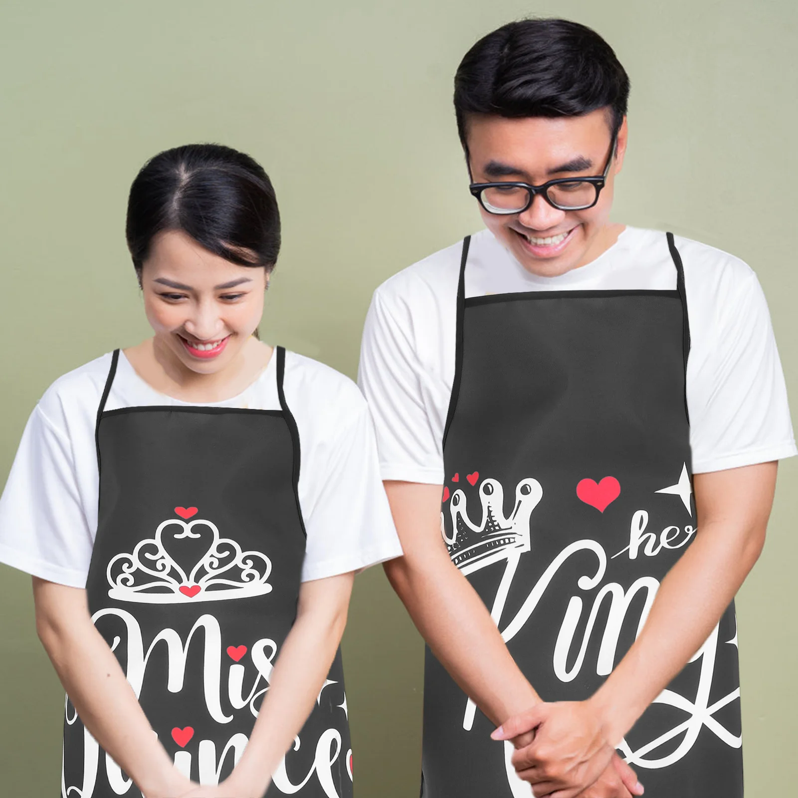 

1Pair Valentine Day Letter Print Aprons Couple Set Adjustable Strap Cooking Bbq Design Multiuse Elegant Gift