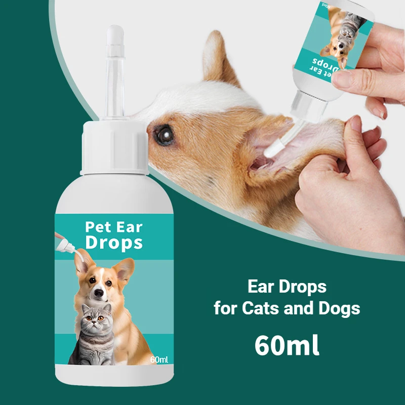 Ear Wash Pet Ear Drops for Cats and Dogs Universal Canal Mite Deodorization Antipruritus Cleaning Control Yeast Mites