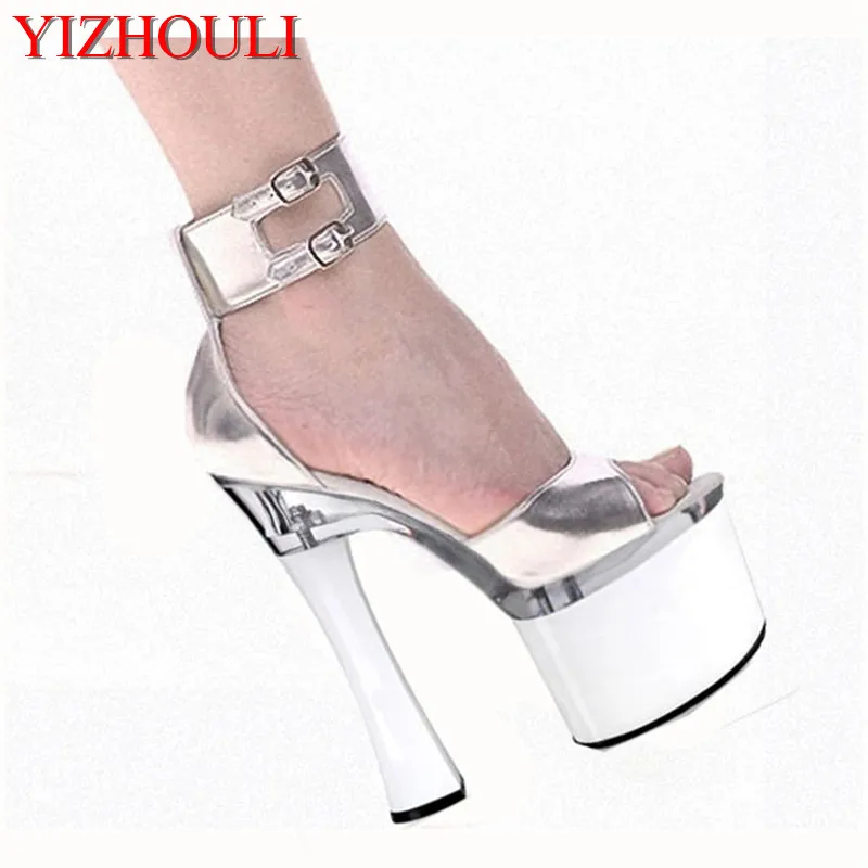 

New Arrival sexy 18cm thin ultra High heels platform sandals 7 inch summer fashion open toe strap women dance shoes