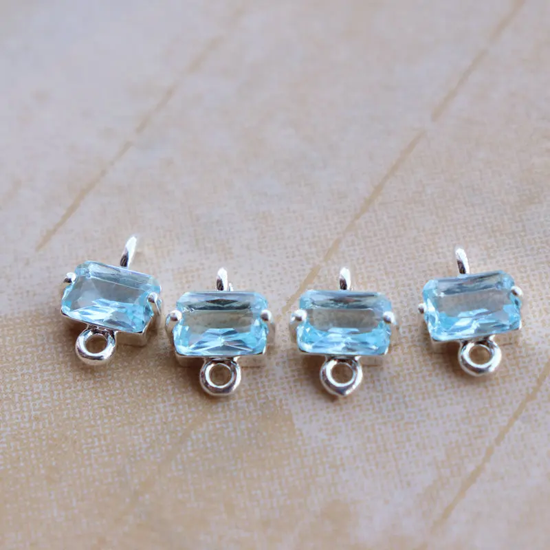 20pcs Silver Plated Faceted Quality Light Blue Glass Crystal Drops Teardrop Rectangle Pendant Charms Connectors