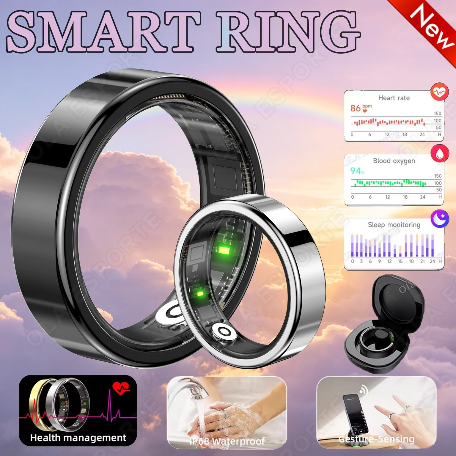 

2025 New Smart Ring Heart Rate Blood Pressure Sleep Monitoring Motion Tracking IP68 Waterproof Men Women Smart Ring Holiday Gift