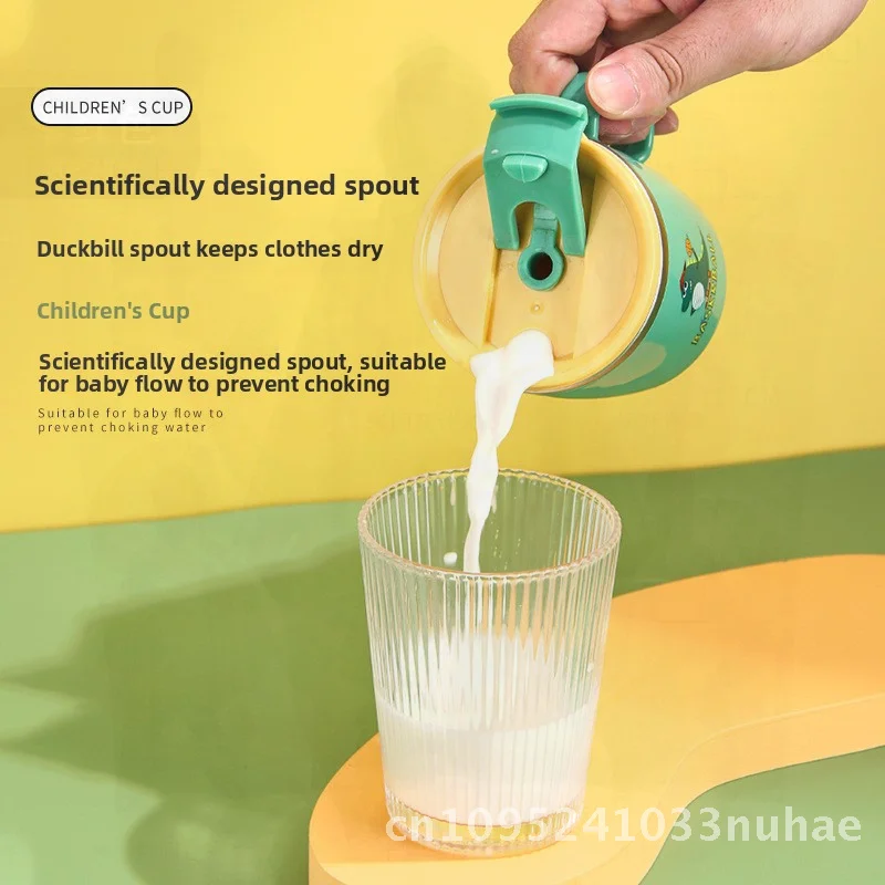 

Stainless steel children's straw cup cartoon cup with lid double-layer heat insulation anti-scalding milk gift cup wholesale