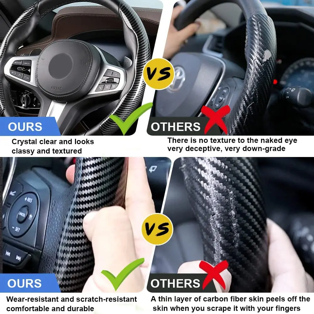 New Carbon Fiber Non Slip Steering Wheel Cover Segmented Steering Wheel Protector Universal Standard-Size 14 1/2\