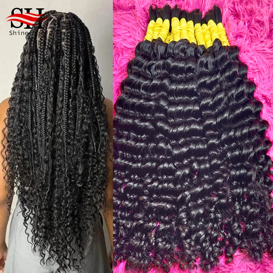 100% Human Hair Bulk Extension Virgin Boho Braids Human Hair Curly Deep Wave Bundles Weaving For Braiding Unprocessed No Weft