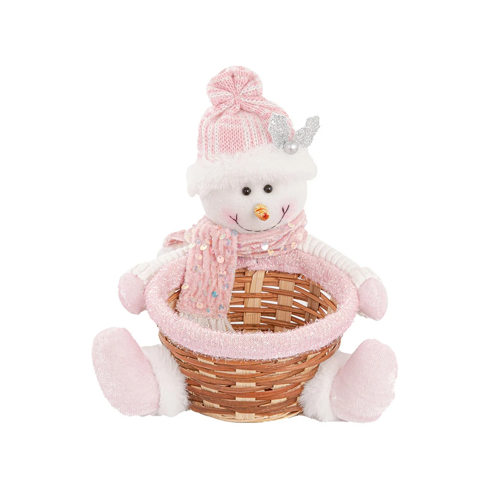 Reusable Pink Fabric Christmas Candy Basket Fruit Bowl For Festival Snack Storage Home Party Table Decor Present