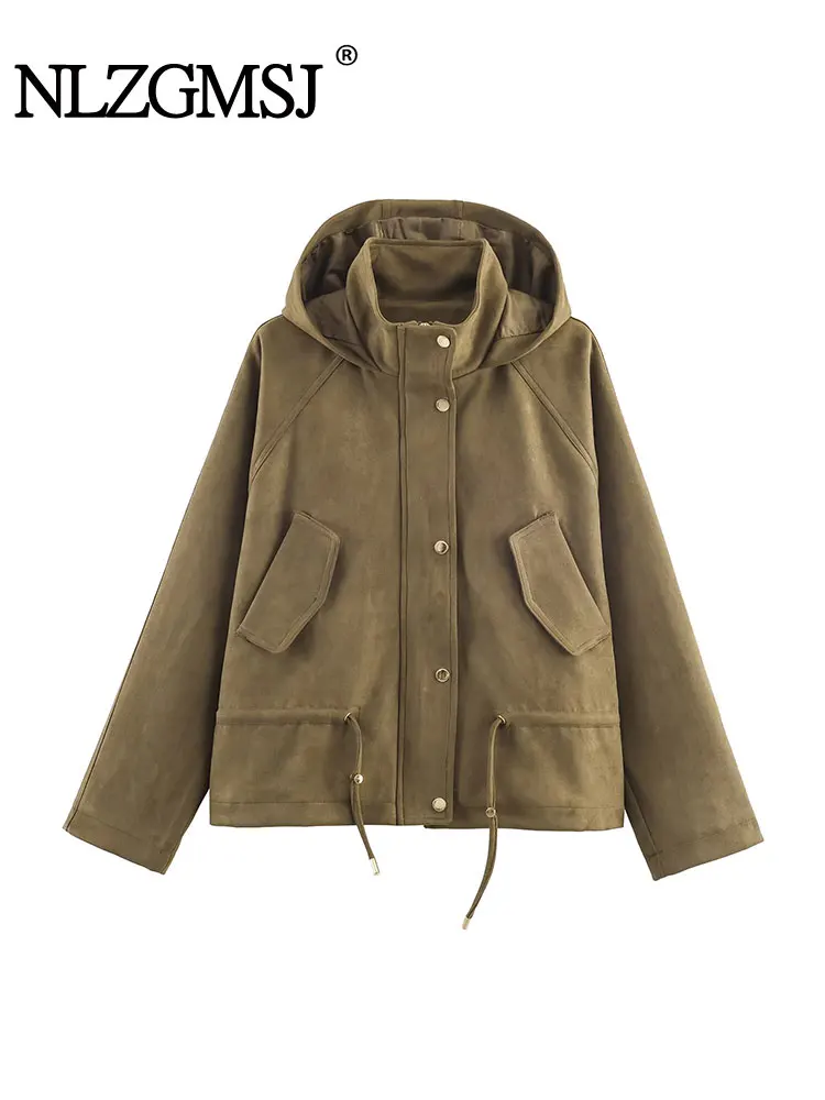 

NLZGMSJ Замшевая куртка-бомбер с капюшоном Женские куртки для женщин Верхняя одежда Зимнее пальто Женские куртки на молнии