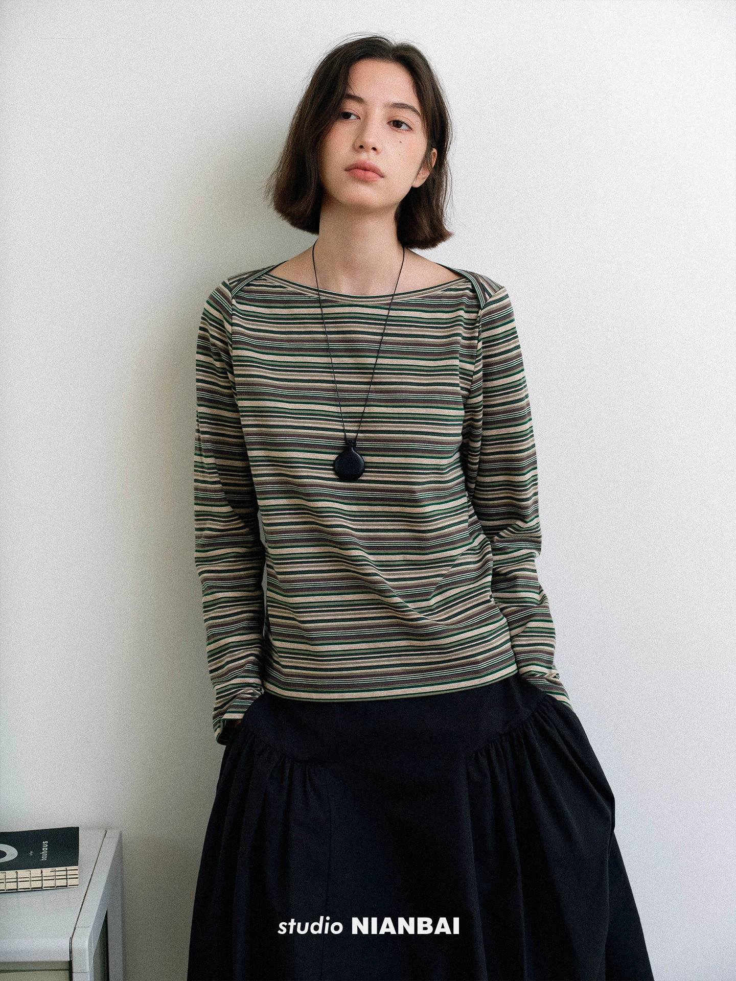 

Женская футболка Slim Fit с длинным рукавом, в полоску, 100% хлопок, с вырезом-лодочкой, повседневная, в стиле ретро, NT2295