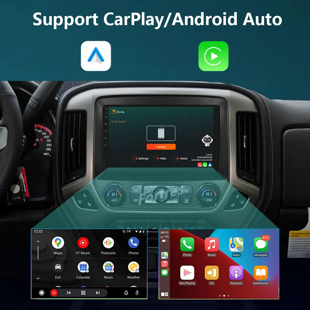 Android 12 Carplay for Chevrolet Silverado GMC Sierra 2014-2018 Car Radio Stereo GPS Navigation Multimedia Player Android auto