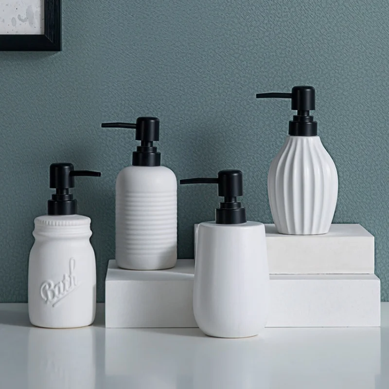 WHYOU-Cermic Liquid Soap Dispensers, Lotion Bottle, Emulsion, Latex Hand Wish Bottles, Light Luxury Bathroom Accessories Set