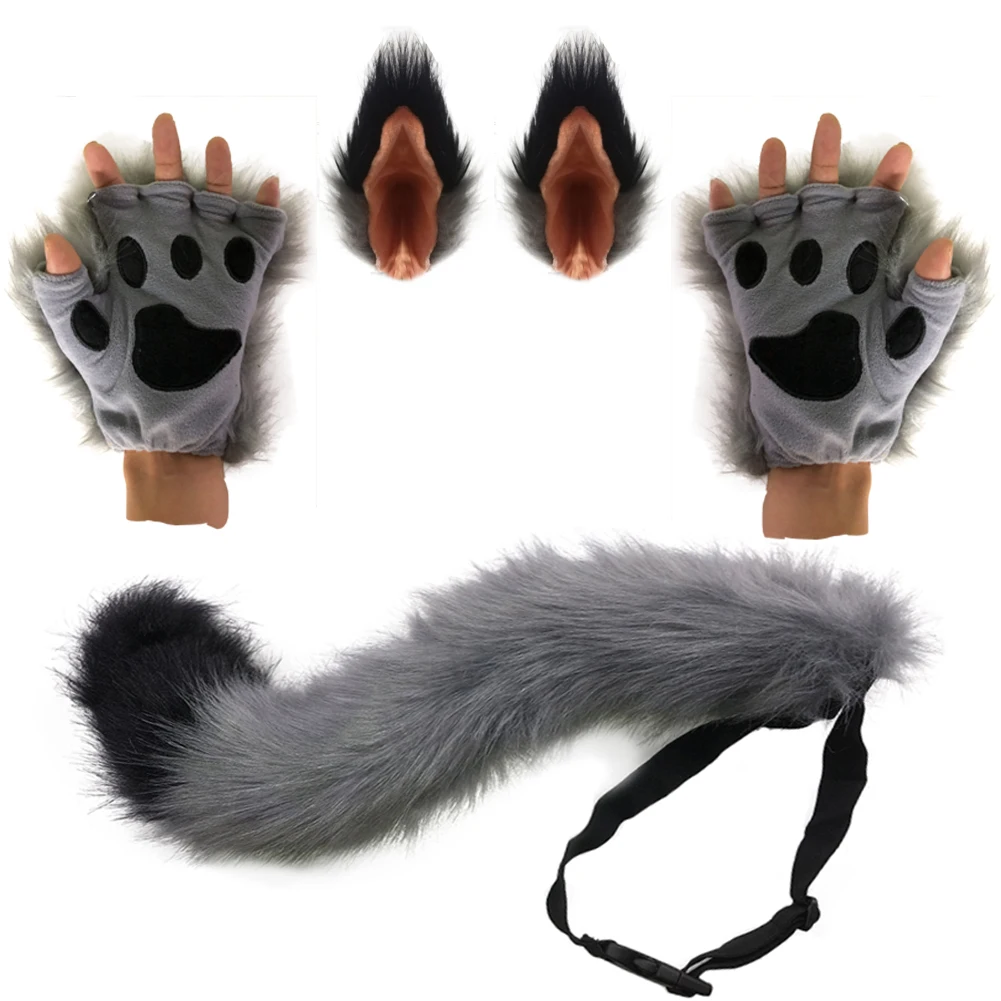 Kawaii Haarschmuck Fuchsohren Plüschschwanz Niedliche Pfoten Set Cosplay Sekundäre Yuan Anime Charaktere Ausstellung Requisiten Partykleid – Detail 3