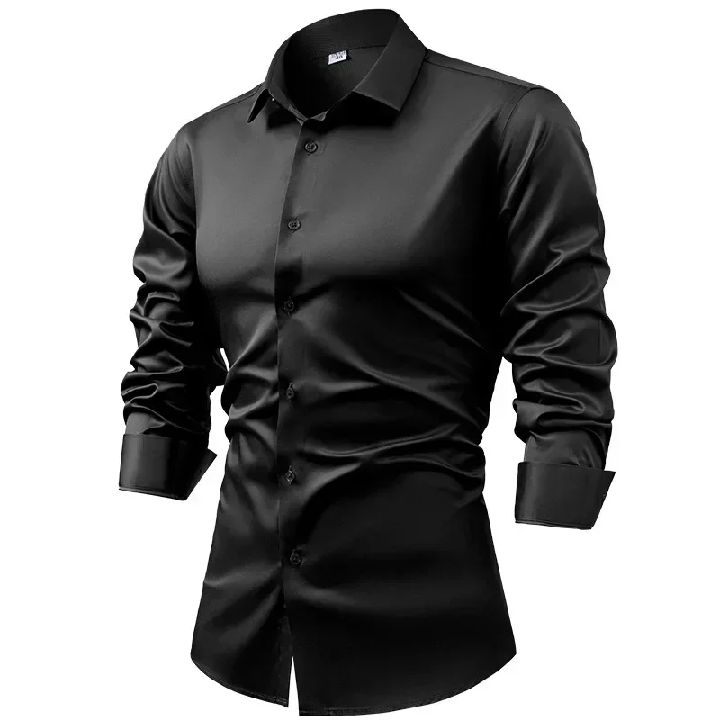 LIBIELIY Silk Cotton Long Sleeved Shirt Men's Pure White Shirt 2025 Spring High-end Sense Inch Shirt Casual Business Suit Formal