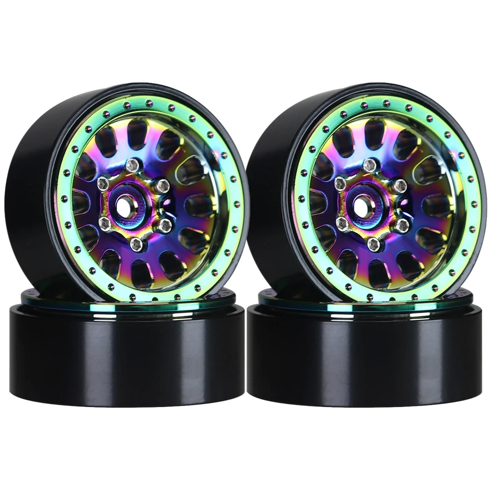 4pcs 1.3 Inch Brass+aluminum Alloy Beadlock Wheel Rim Wheel Hub For 1/24 Fms24 Axial Scx24 1/18 Rc Crawler Car Tra/xas Trx4m