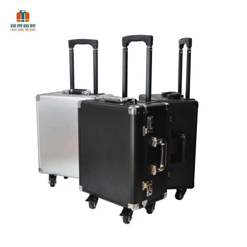 Graded Sports Case Aluminum Trolley Storage Case With 4 Rows Waterproof Carry-On Hard Case Box With Foam