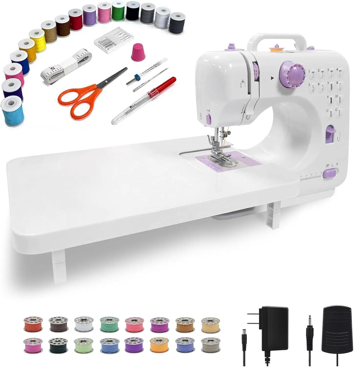 

Beginner Sewing Machine, Portable with 12 Stitches, Dual Speed Control, DC Power Supply for Easy Home Use
