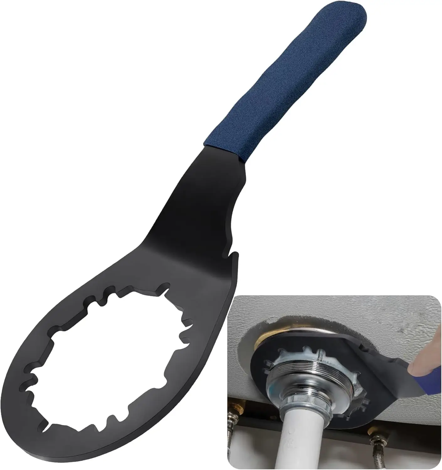 Universal Sink Strainer Locknut Wrench, Heavy Duty Steel Plumbing Tool for Hex & 4/6/8 Tab Sink Drain Nuts