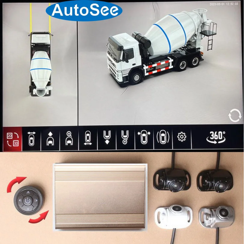 Mixer construction truck 360 degree camera birds eye panoramic side around view surround parking reverse assist 4 way dash kit