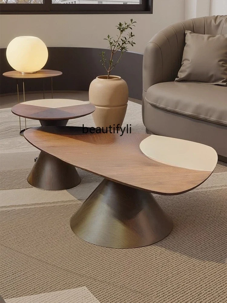 

X Coffee table combination, light luxury retro home living room small apartment, round tea table