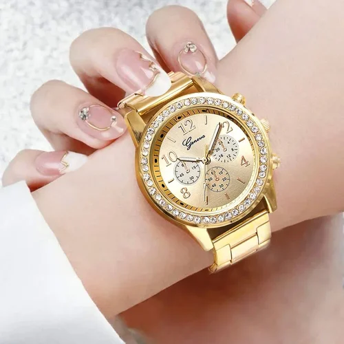 Imagen 1 del producto 2025 nueva moda Mujer diamante Reloj de oro rosa Reloj de pulsera de lujo Mujer Casual relojes de cuarzo de acero inoxidable Reloj