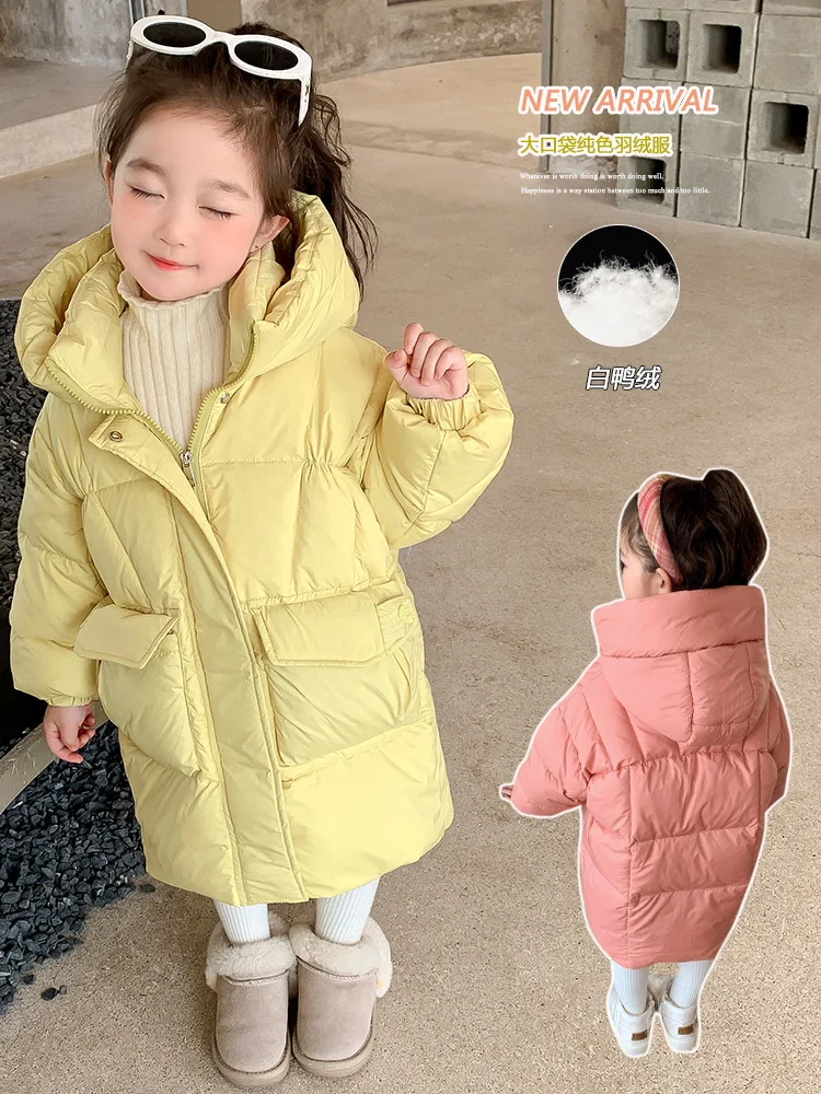 

Mid-length winter 2024 new children's thickened hooded coat with large pockets