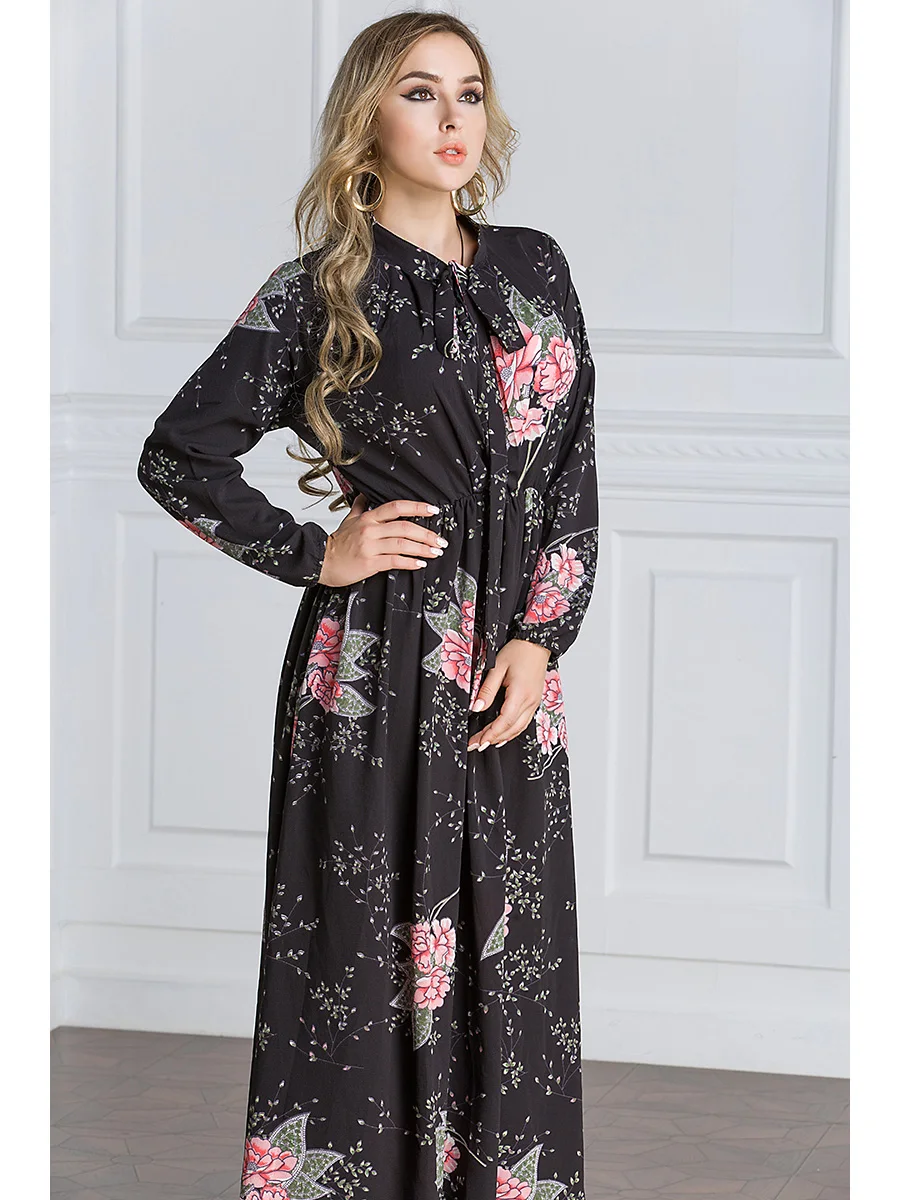 Middle East Muslim Eid al-Fitr Morocco plus-size women\'s dress Turkey Saudi Arabia Dubai autumn and winter chiffon long-sleeved