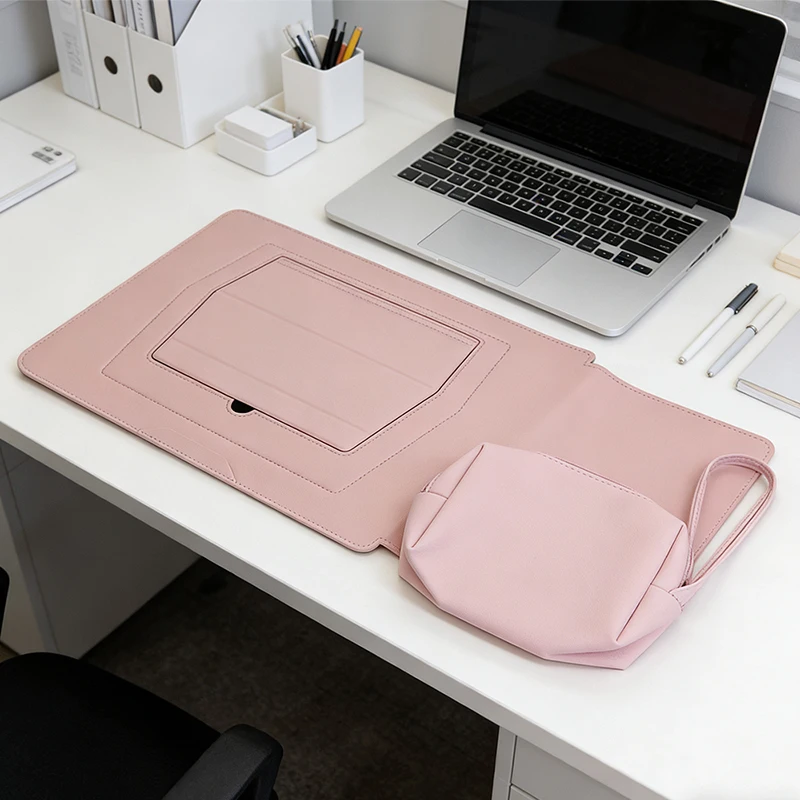 Business Office Commuting Personalized Laptop Pouch Luxury PU Leather Protective Laptop Sleeve With Stand Charger Storage Bag view 4