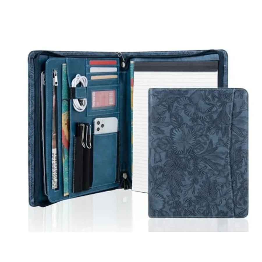 

Embossed Leather Padfolio for Women Professional Bussiness Portfolio Organizer with A4 Notepad Holder Zippered Portfolio Binder