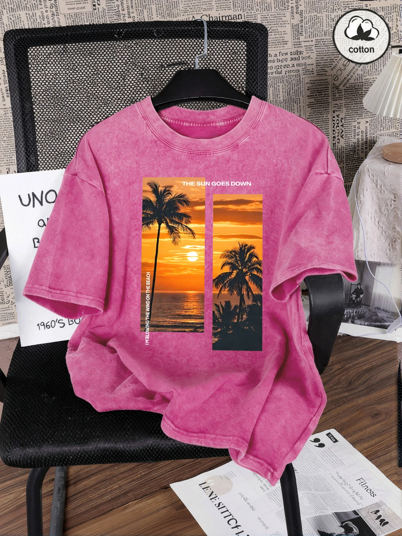 Schöne Kokosnussbaum Strand Landschaft Druck Frauen gewaschenes T-Shirt Baumwolle T-Shirts Vintage lose kurze Ärmel Sommer Sportbekleidung