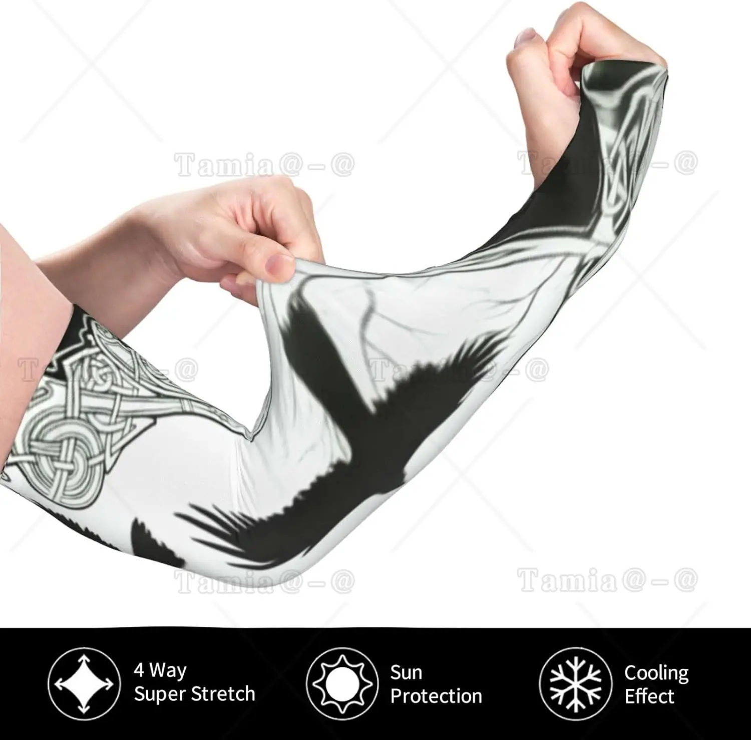 Viking Black Crow Scandinavian Runes Arm Sleeves Uv Protection Sun Unisex Sport Ice Silk Sleeves